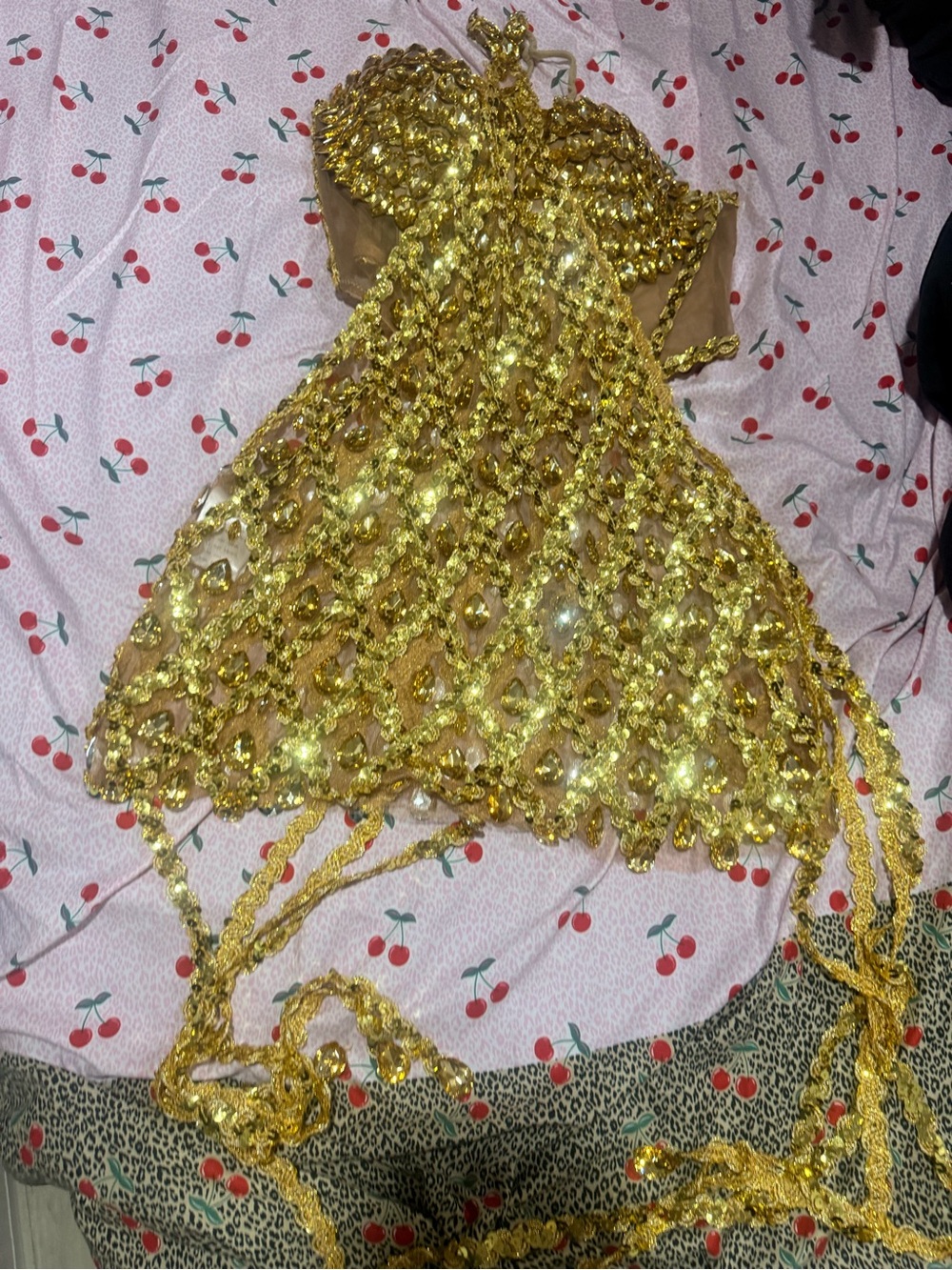 Diego Rhinestone Fringe Dress Set In Gold - Picture 7 of 8